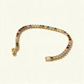 Gold-tone tennis bracelet set with rainbow coloured cubic zirconia stones
