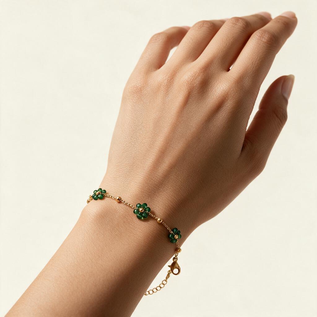 Woman wearing the bracelet on her wrist