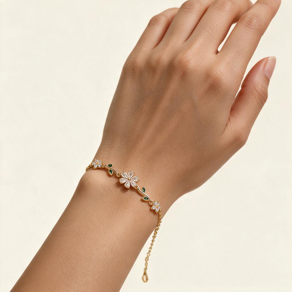 Woman wearing the bracelet on her wrist