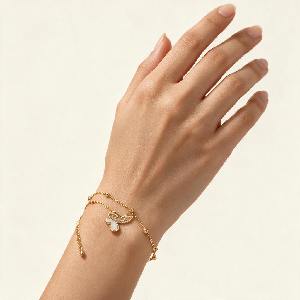 Woman wearing the bracelet on her wrist