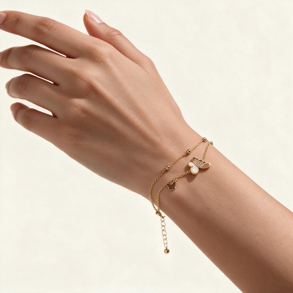Woman wearing the bracelet on her wrist