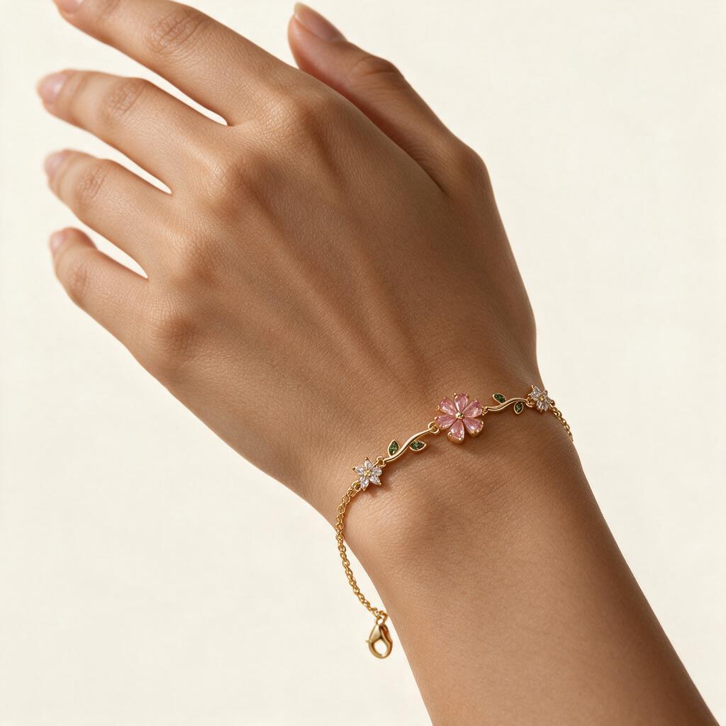 Woman wearing the bracelet on her wrist