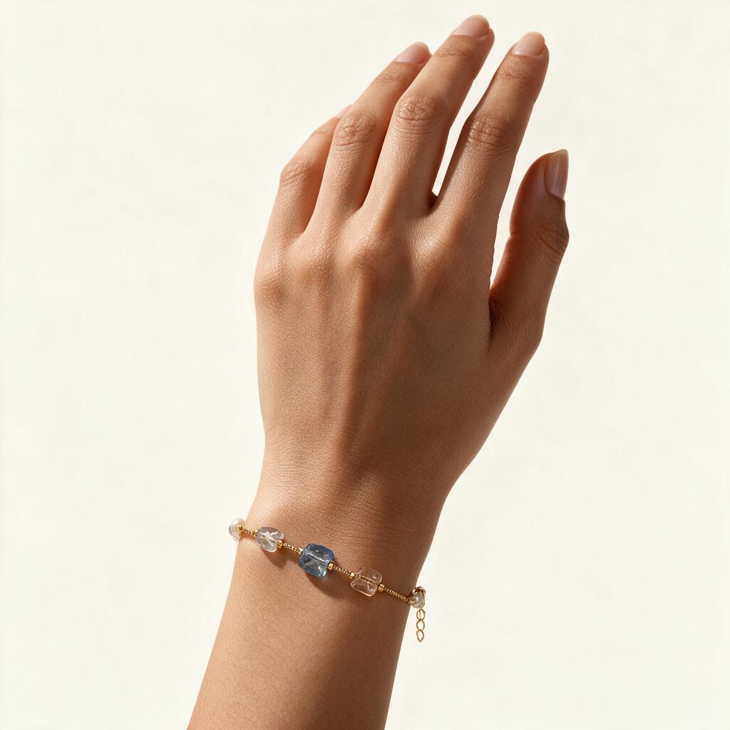 Woman wearing the bracelet on her wrist