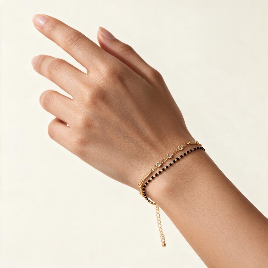 Woman wearing the bracelet on her wrist