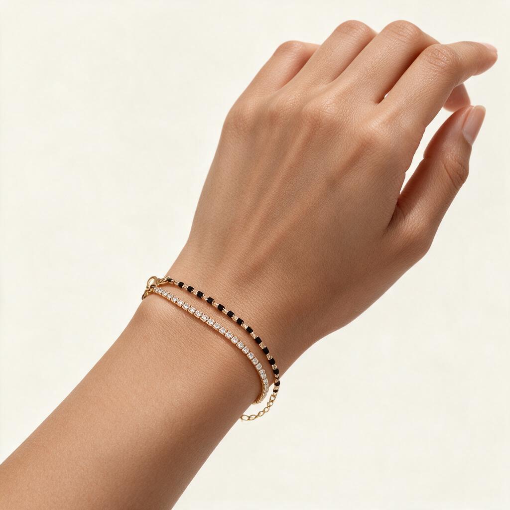 Woman wearing the bracelet on her wrist