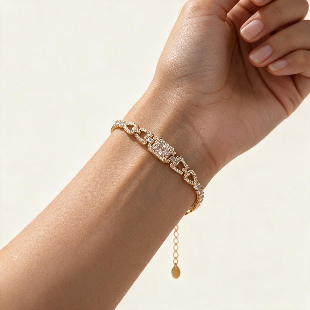 Woman wearing the bracelet on her wrist