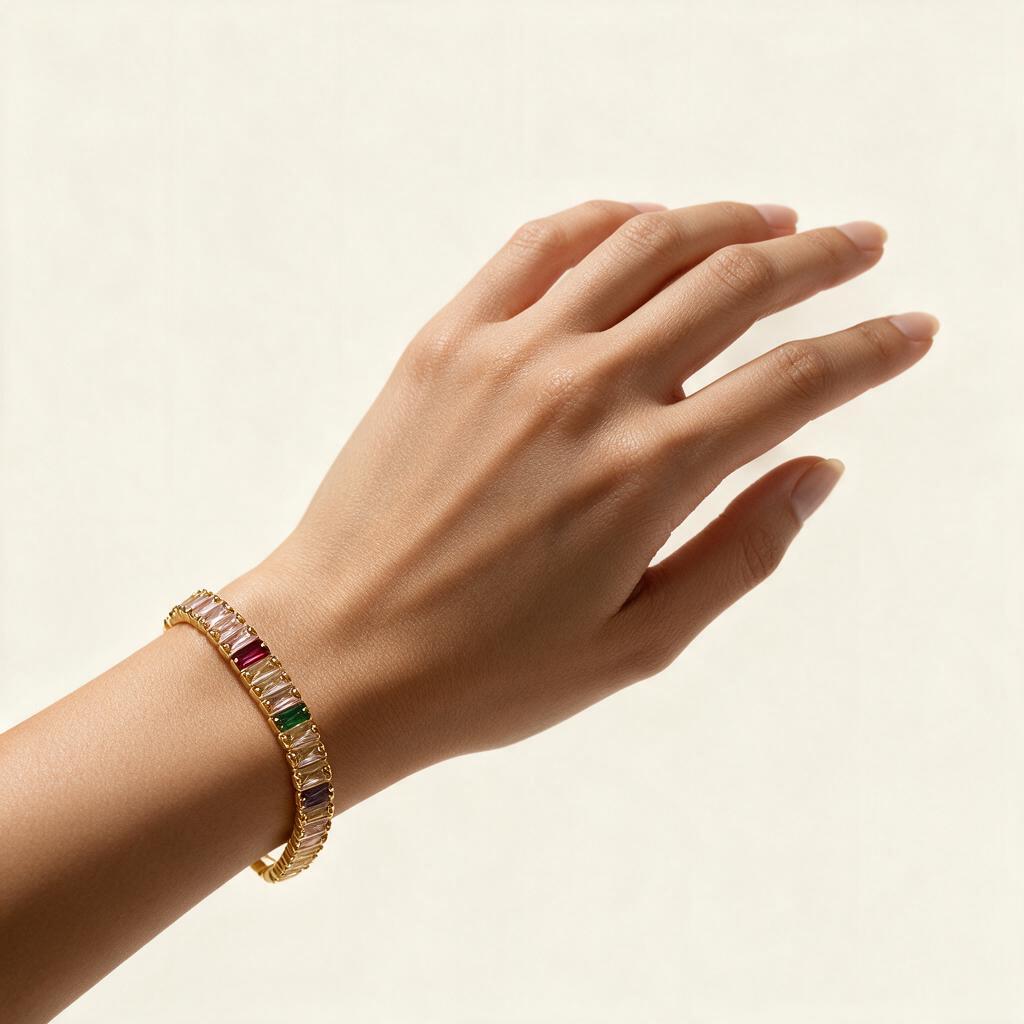 Woman wearing the bracelet on her wrist