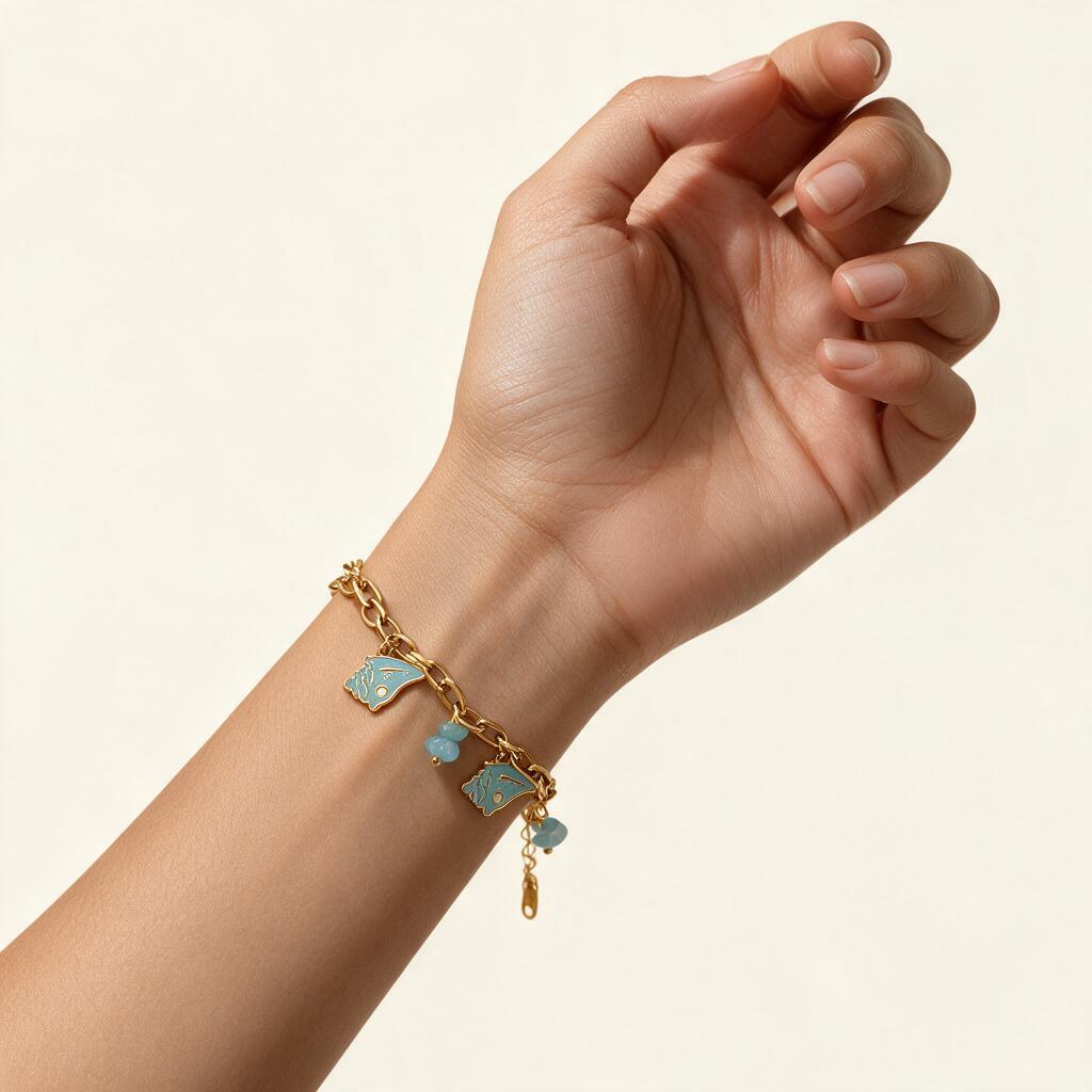 Woman wearing the bracelet on her wrist