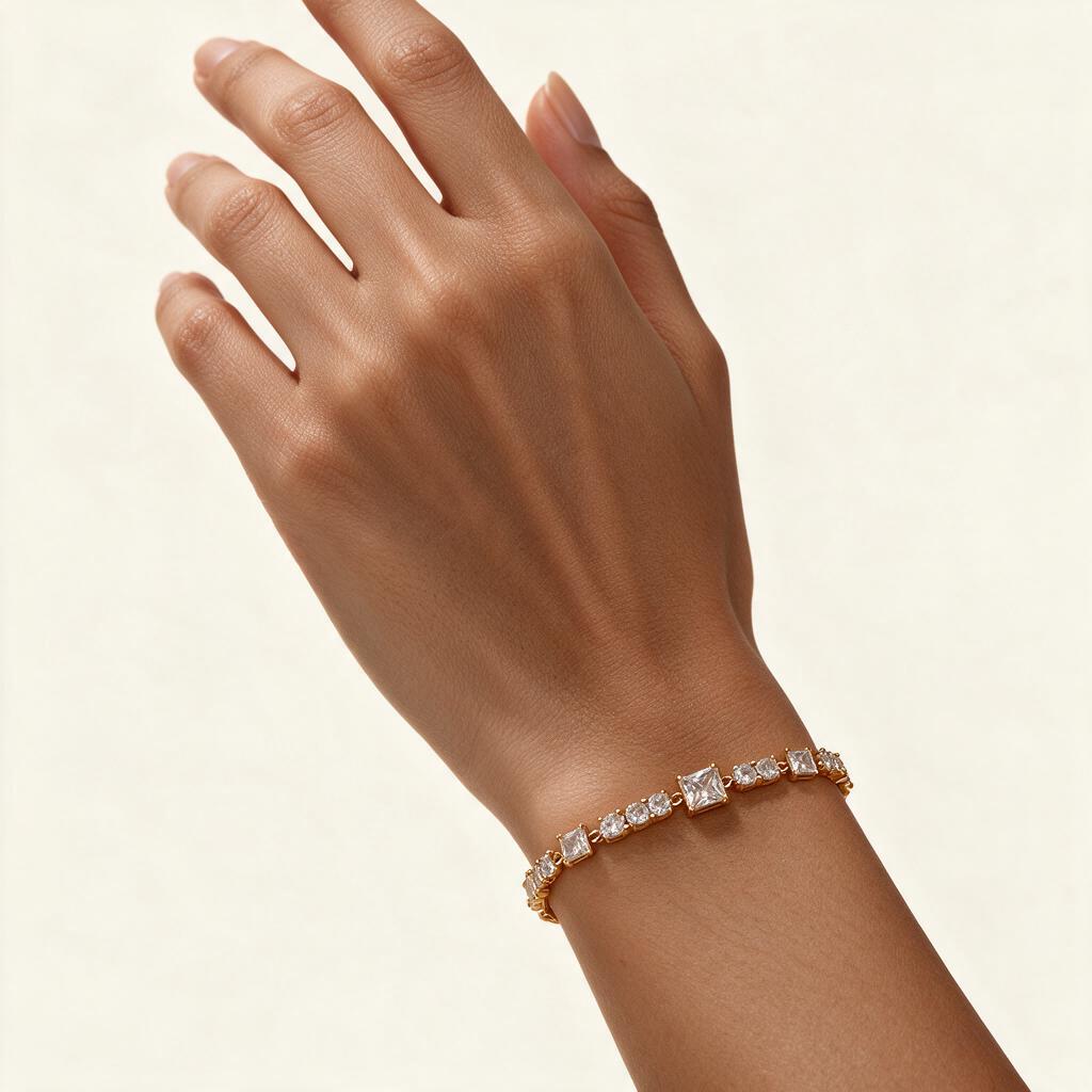 Woman wearing the bracelet on her wrist