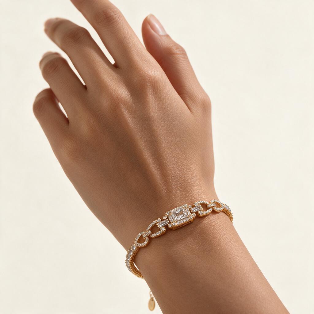 Woman wearing the bracelet on her wrist