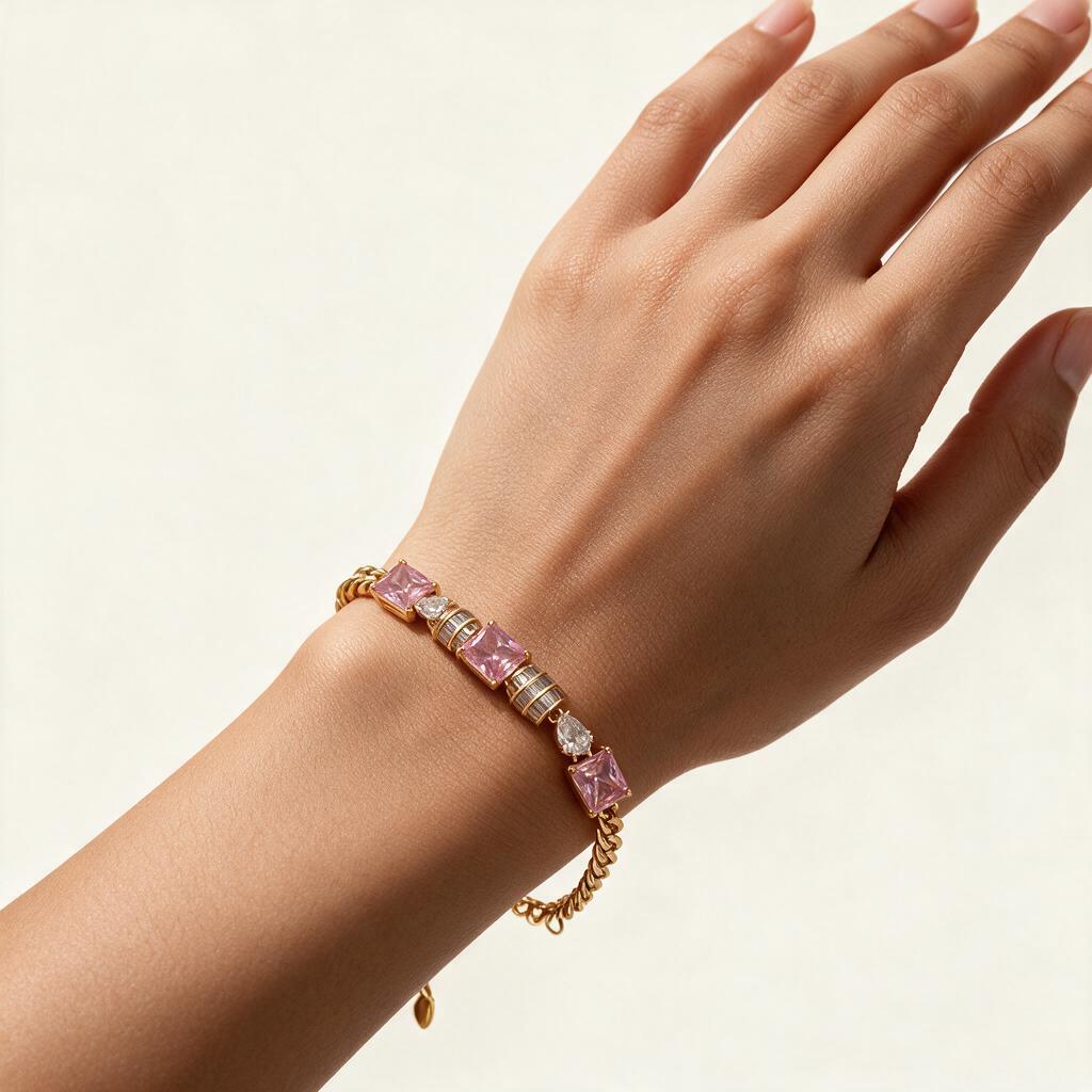 Woman wearing the bracelet on her wrist