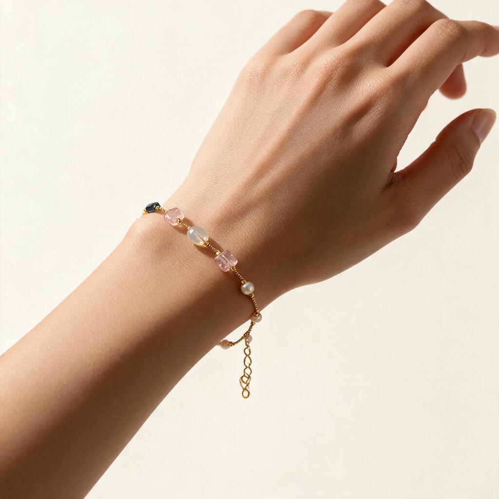Woman wearing the bracelet on her wrist