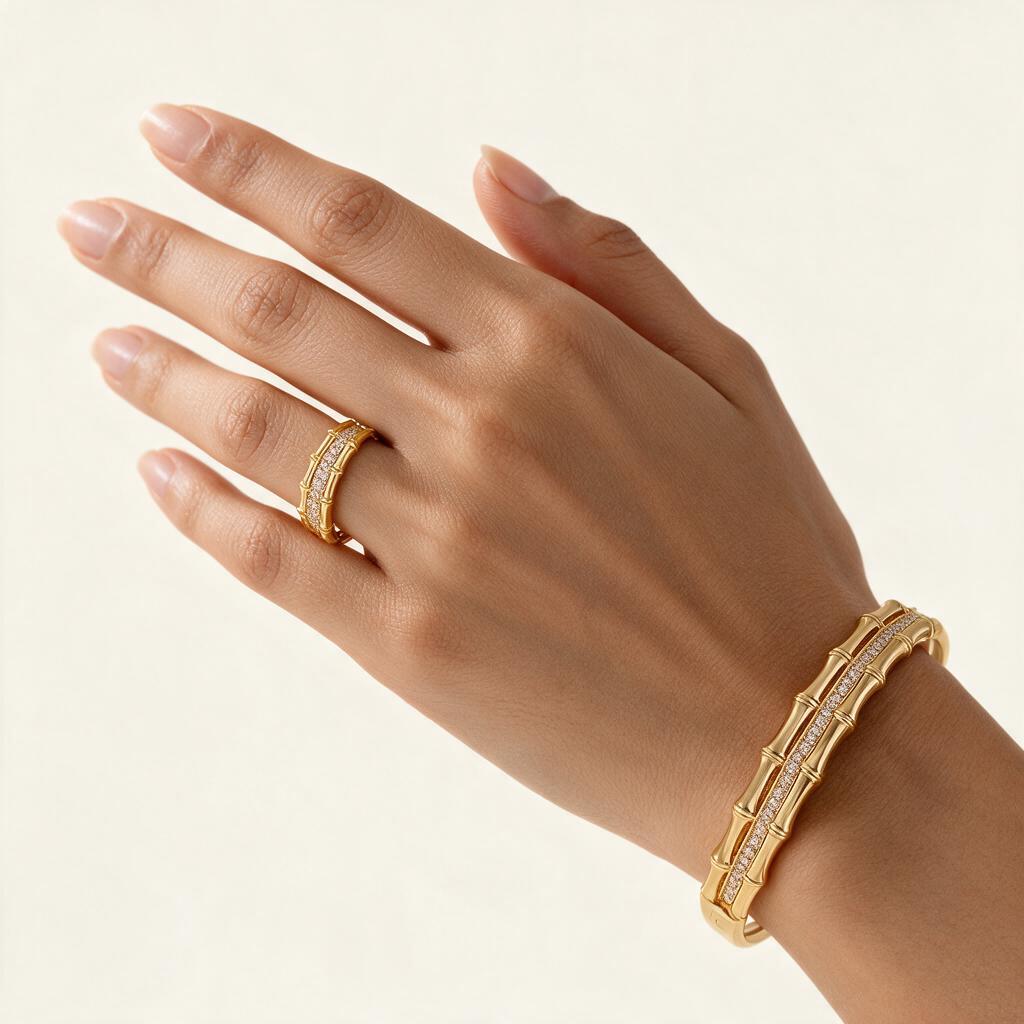 Woman wearing the bangle and ring set
