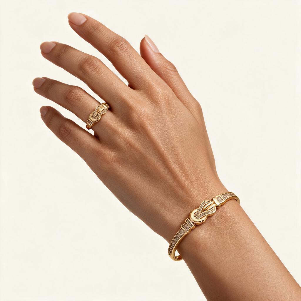 Woman wearing the bangle and ring set