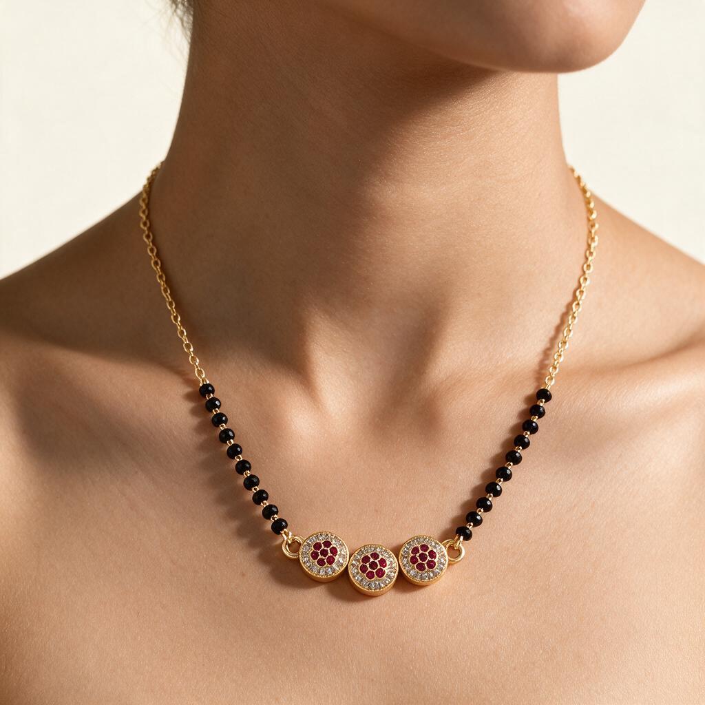 Woman wearing the necklace at the collarbone