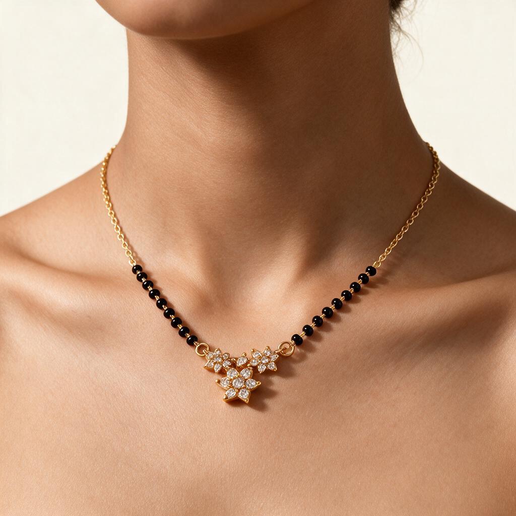 Woman wearing the necklace at the collarbone