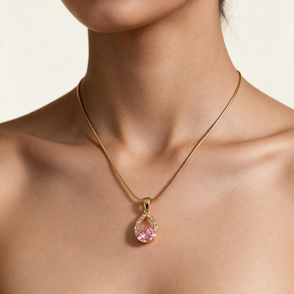 Woman wearing the necklace at the collarbone